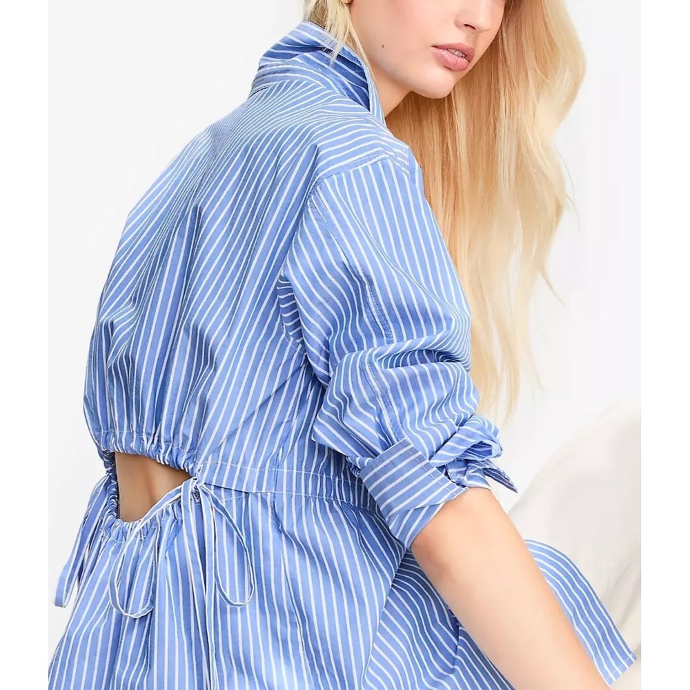 NWT LOFT striped button down relaxed fit high low back waist cutout Womens XL